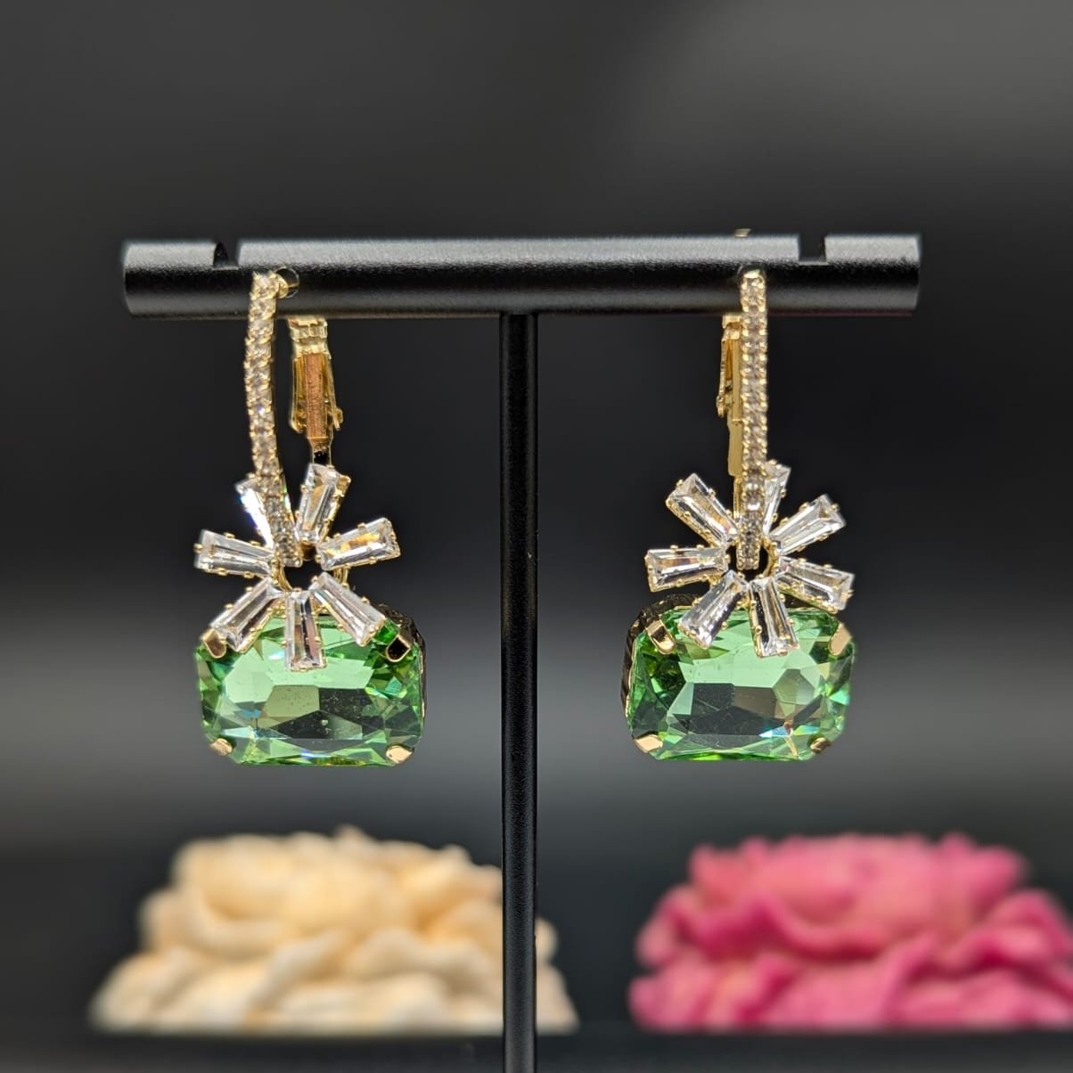 Green Crystal Bow Drop Earring